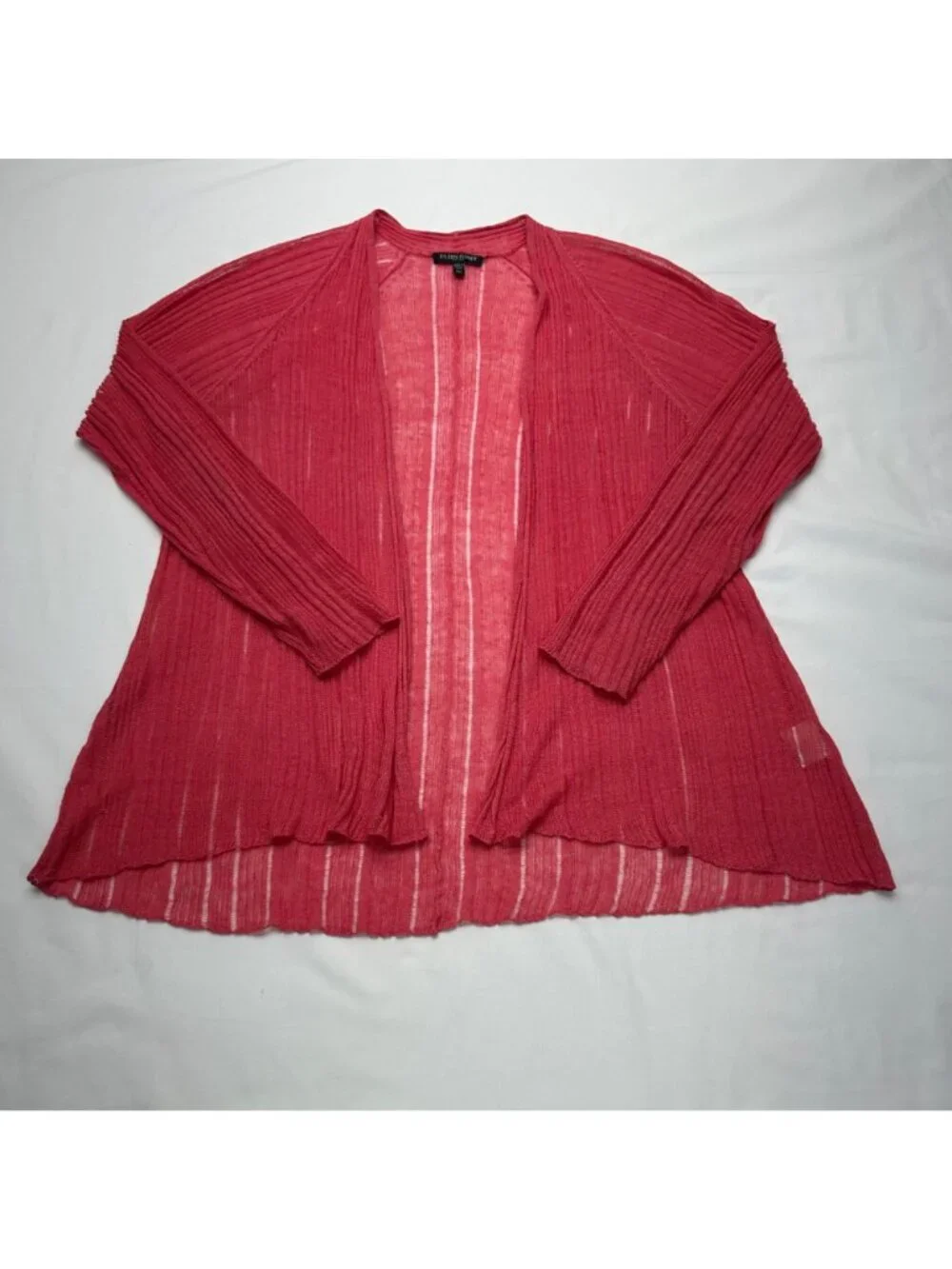 Eileen Fisher Variegated Peony Pink Silk/Linen Open Cardigan PM